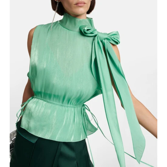 Victoria Beckham Tabard Tie-neck Crepon Top - Image 4