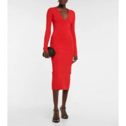 Victoria Beckham VB V-neck Knit Midi Dress