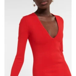 Victoria Beckham VB V-neck Knit Midi Dress -Victoria Beckham shop unnamed file 256