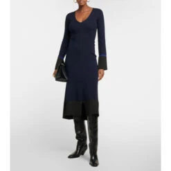 Victoria Beckham V-neck Wool-blend Midi Dress