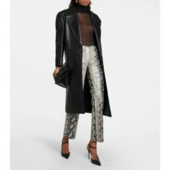 Victoria Beckham Snake-print Straight Leather Pants