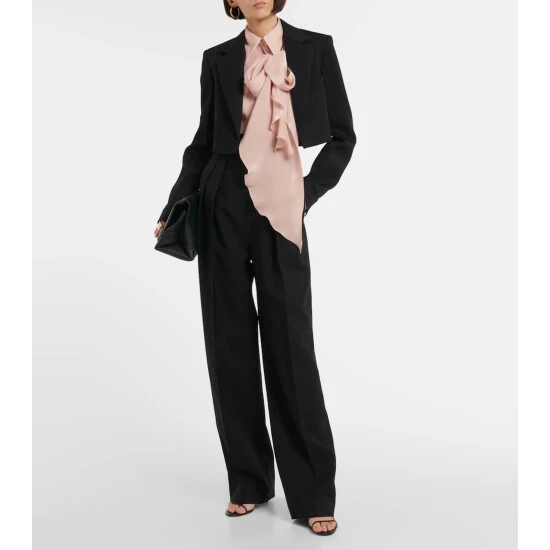Victoria Beckham Cropped Virgin Wool Twill Blazer 1 Victoria Beckham Cropped Virgin Wool Twill Blazer