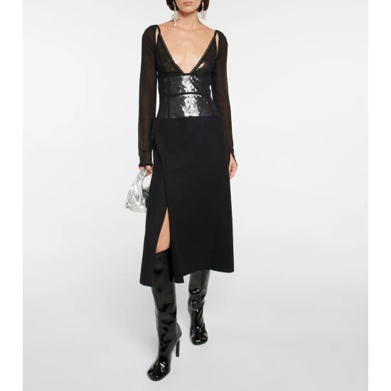 Victoria Beckham Sequined Wool-paneled Midi Dress 1 Victoria Beckham Sequined Wool-paneled Midi Dress