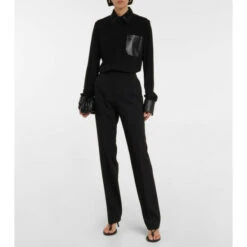 Victoria Beckham Leather-trimmed Jersey Blouse